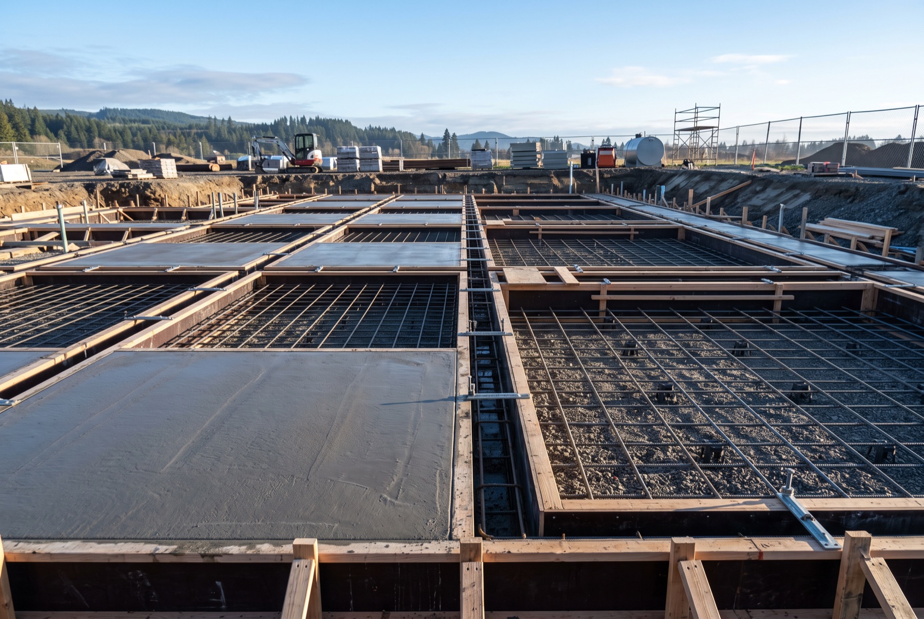 Formed and reinforced concrete foundation