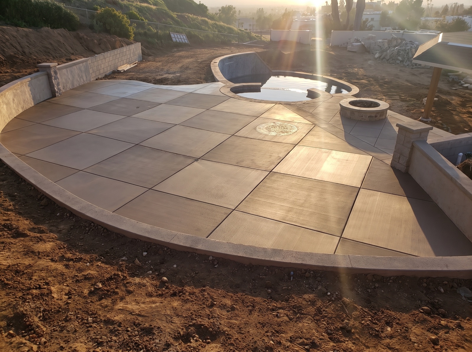 Firepit patio and spa by San Diego Concrete Guy