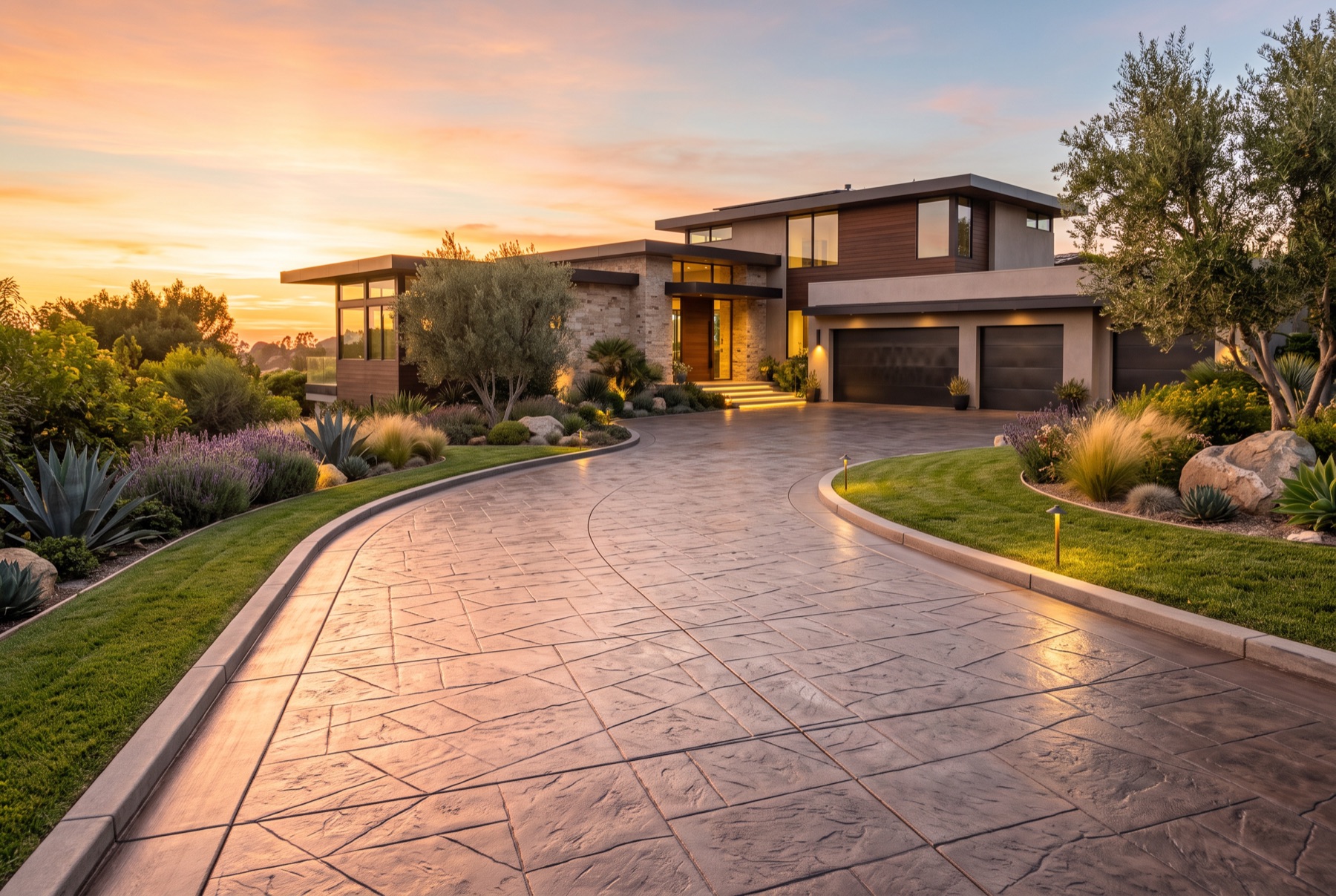 Freshly finished concrete driveway